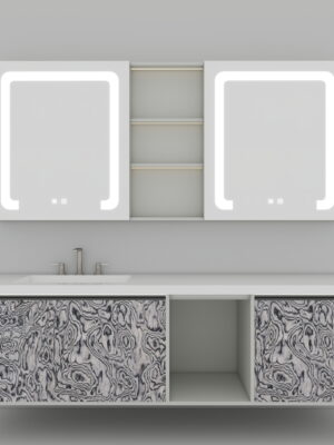 73-副本-未命名 5-20250710-230941 Black Spiral Pattern Bathroom Vanity | Modern Minimalist Style, Square Smart Mirror Cabinet, Storage Side Cabinet, Gray Scheme Compatible, With Sink