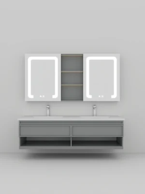 Gray-Blue Bathroom Vanity | Modern Minimalist Style, Smart Mirror Cabinet, Multiple Storage Functions, With Sink