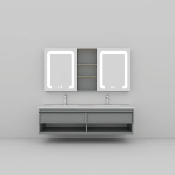 Gray-Blue Bathroom Vanity | Modern Minimalist Style, Smart Mirror Cabinet, Multiple Storage Functions, With Sink