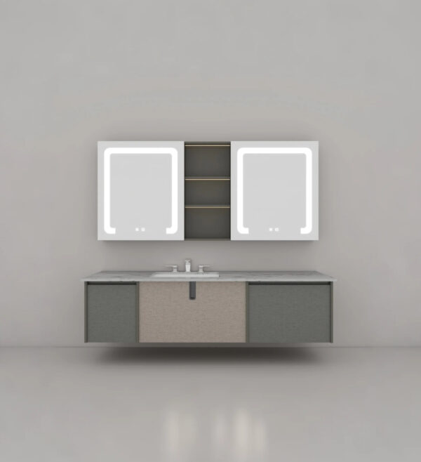 Gray Bathroom Vanity | Modern Minimalist Style, Artistic Design, Stylish Smart Mirror Cabinet, Included Sink