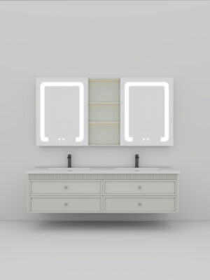 Gray Modern Minimalist Bathroom Vanity | Nickel-Plated Gooseneck Faucet with Hot and Cold Function