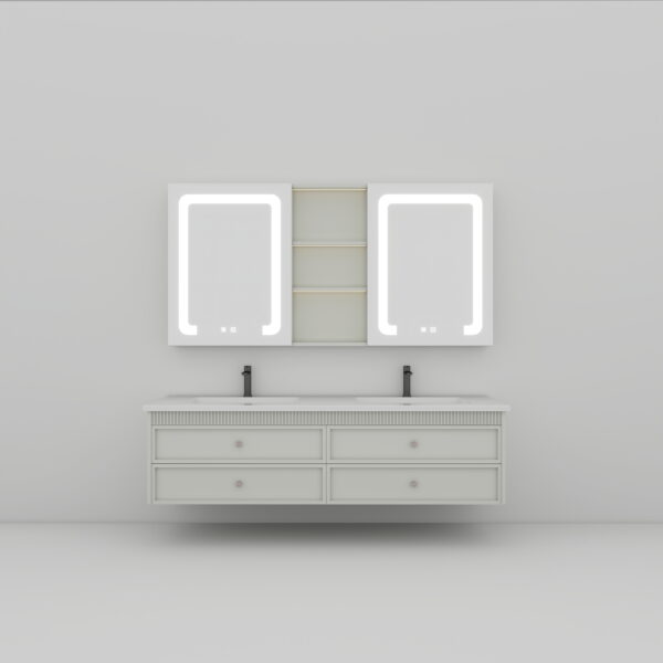 Gray Modern Minimalist Bathroom Vanity | Nickel-Plated Gooseneck Faucet with Hot and Cold Function