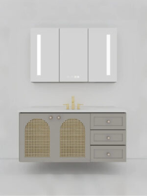 Light Gray Bathroom Vanity | Modern Pastoral Style, Multiple Storage Spaces, Mirror Cabinet with Storage Function