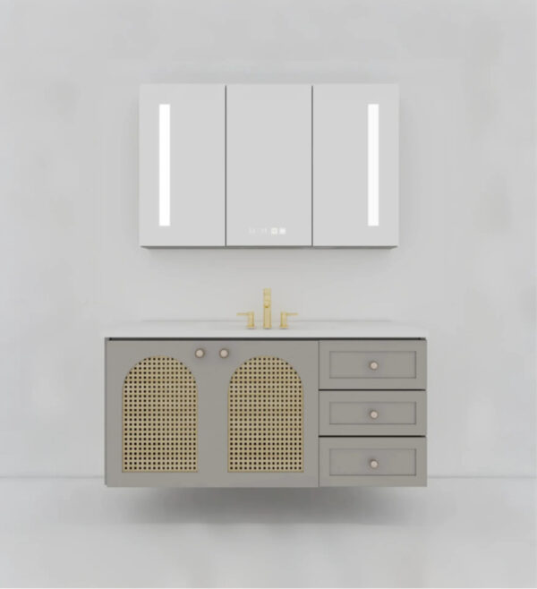 Light Gray Bathroom Vanity | Modern Pastoral Style, Multiple Storage Spaces, Mirror Cabinet with Storage Function