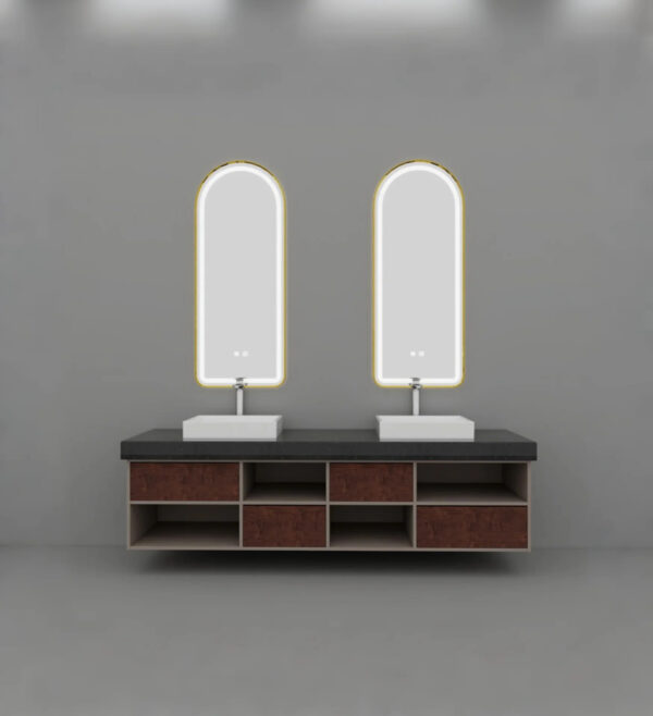 未命名项目-图层 1 (4) Dark Red Bathroom Vanity | Modern Minimalist Style, Color Block Design, Semi-Elliptical Smart Mirror Cabinet, Vessel Sink