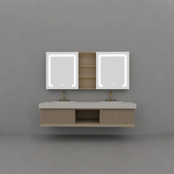 未命名项目-图层 5 Wooden Bathroom Vanity | Modern Minimalist Style, Smart Mirror Cabinet, Integrated Sintered Stone Sink