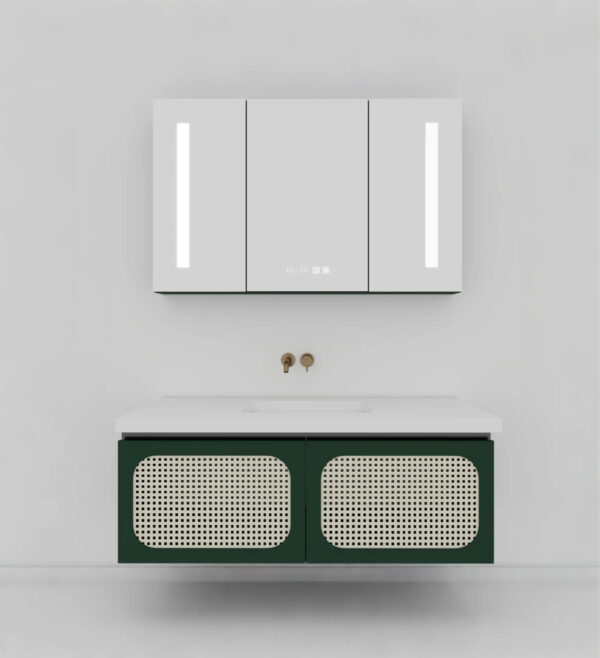 Dark Green Bathroom Vanity | Modern Pastoral Style, Multiple Storage Spaces, Mirror Cabinet with Storage