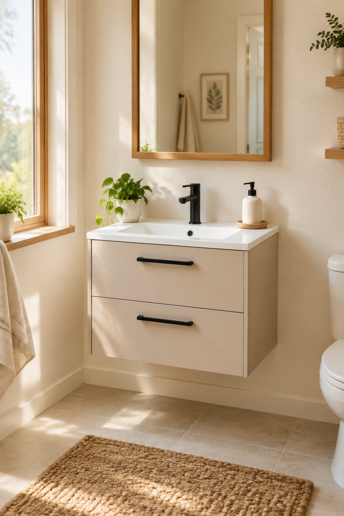 Kadaligh Loam 28" Wall-Mounted Floating Bathroom Vanity with Rock Slab One-Piece Basin - Milk Coffee