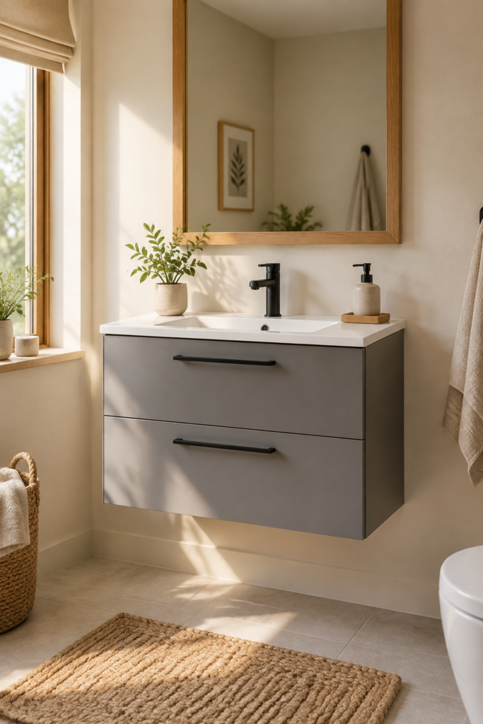 Kadaligh Ume 32" Wall-Mounted Floating Bathroom Vanity with Slate Countertop - Gray & Chrome