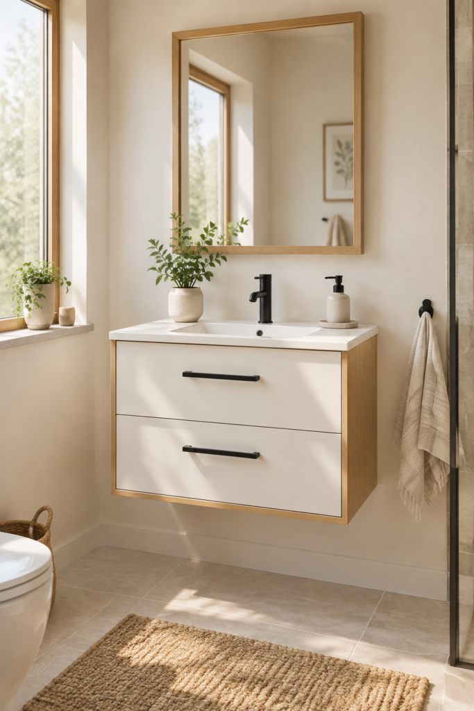 Kadaligh Aalto 24" Freestanding Bathroom Vanity with Rock Slab Countertop - White & Brushed Gold