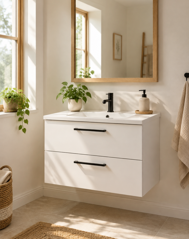Kadaligh Kiso 36" Wall-Mounted Floating Bathroom Vanity with One-Piece Vanity Top - White