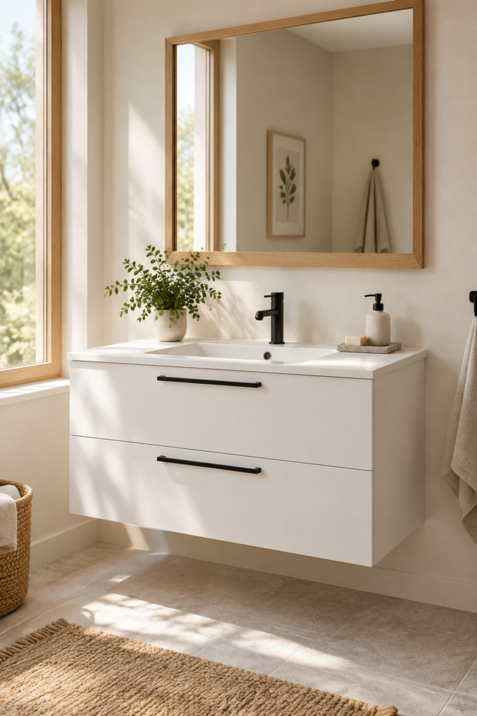 Kadaligh Aalto 52" Wall-Mounted Floating Bathroom Vanity with Stone Countertop - White