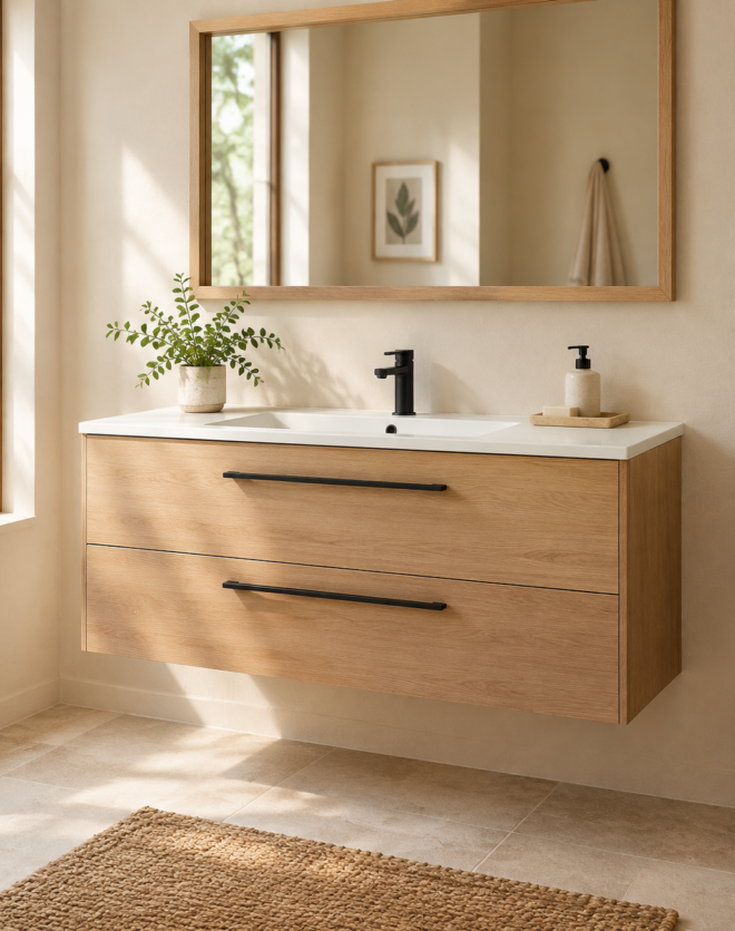 Kadaligh Nord 52" Freestanding Bathroom Vanity with Stone Countertop - Natural Wood