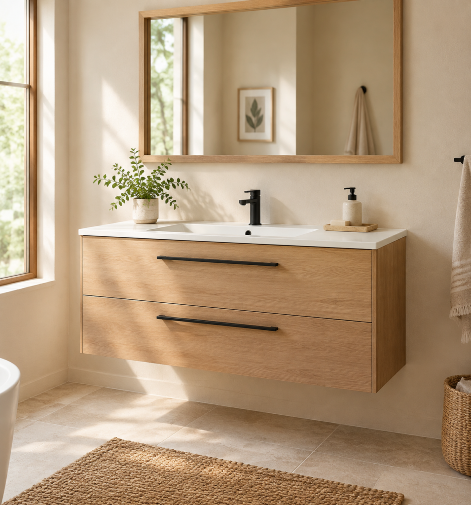 Kadaligh Nord 52" Freestanding Bathroom Vanity with Stone Countertop - Natural Wood