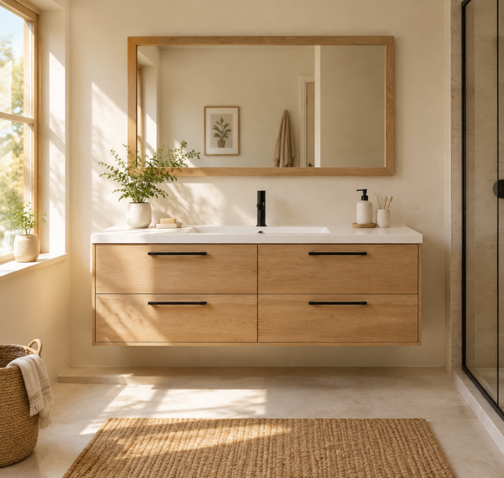 Kadaligh Nord 72" Freestanding Bathroom Vanity with Stone Countertop - Natural Wood