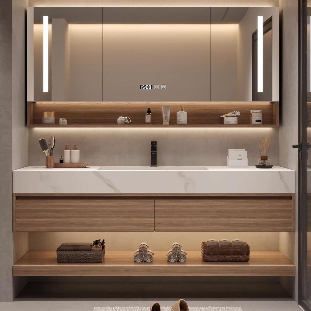 Kadaligh Aalto 64" Floating Bathroom Vanity - Light Wood Grain