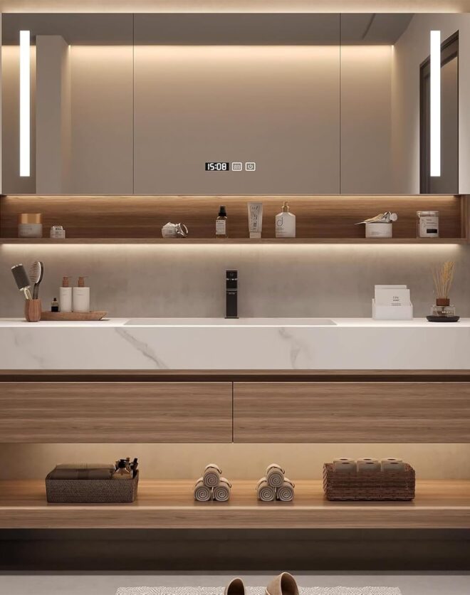 Kadaligh Aalto 64" Floating Bathroom Vanity - Light Wood Grain