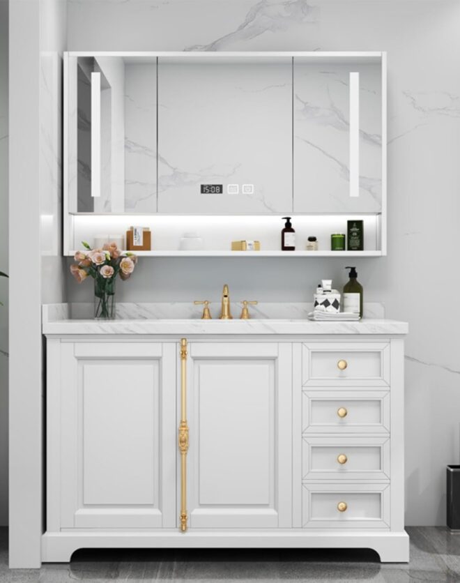 Kadaligh Ash 32" Floating Bathroom Vanity with ceramic Top - White