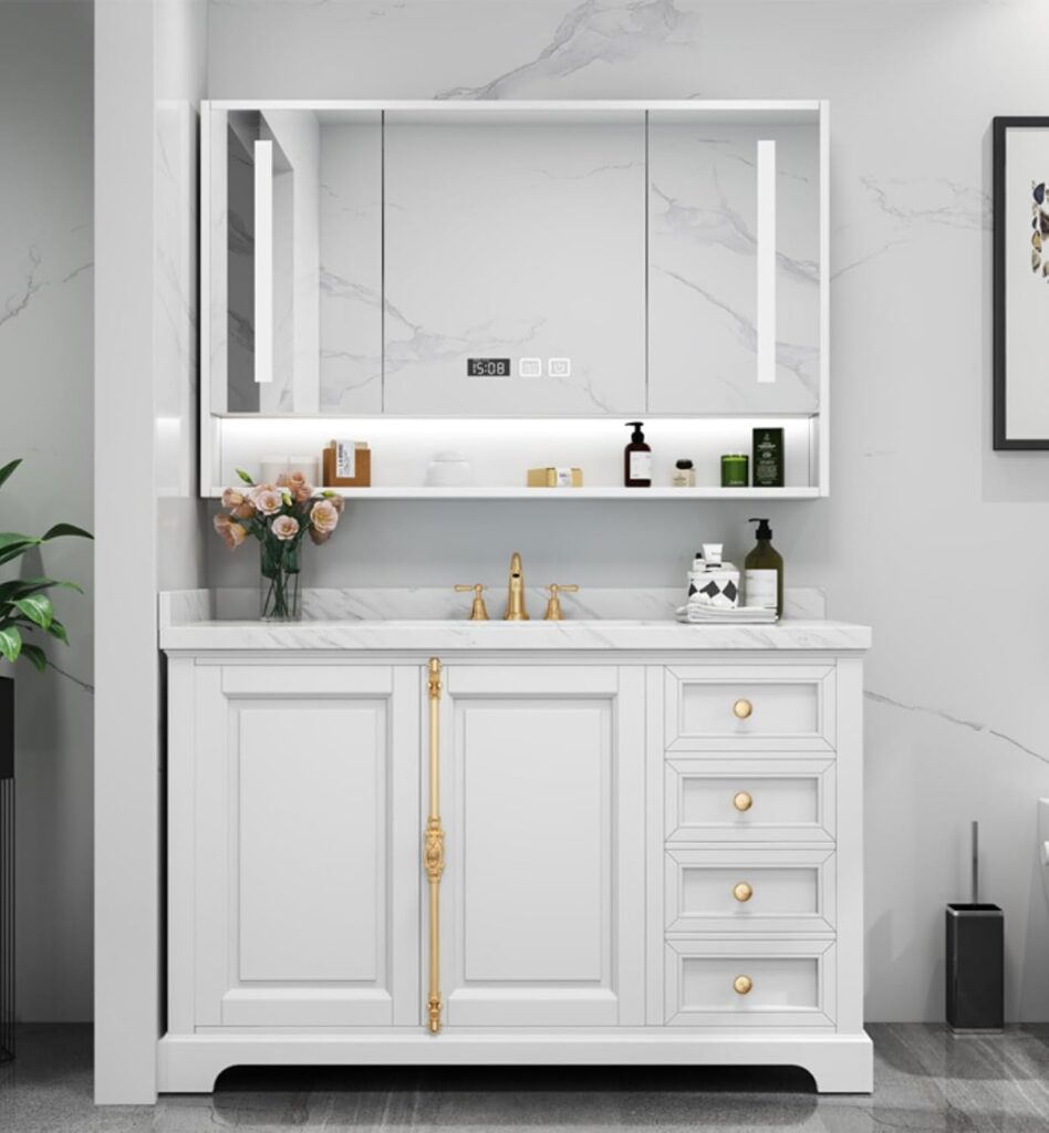 Kadaligh Ash 32" Floating Bathroom Vanity with ceramic Top - White