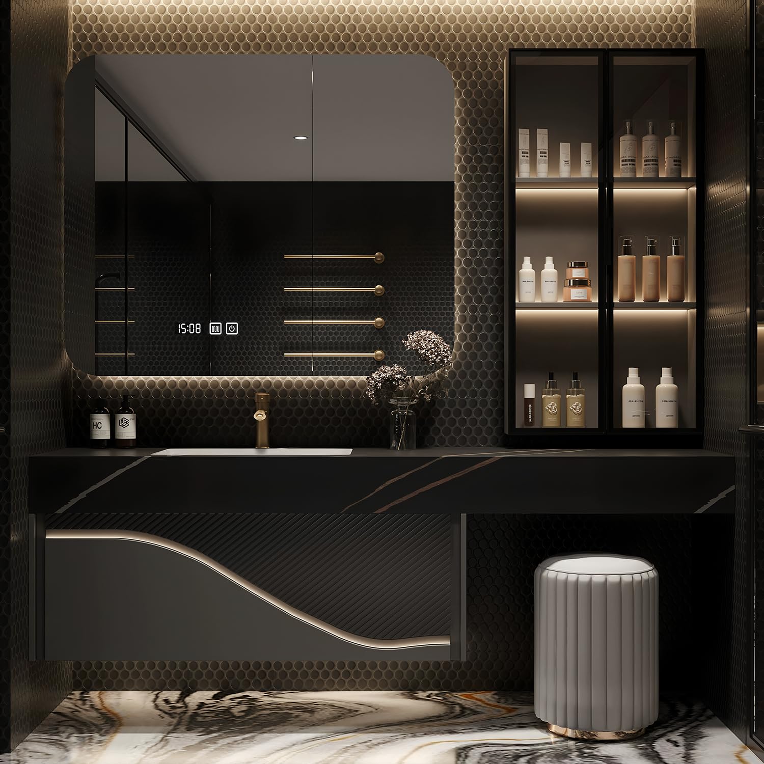 Kadaligh Kiso 36" Floating Bathroom Vanity - Dark Matte With Gold