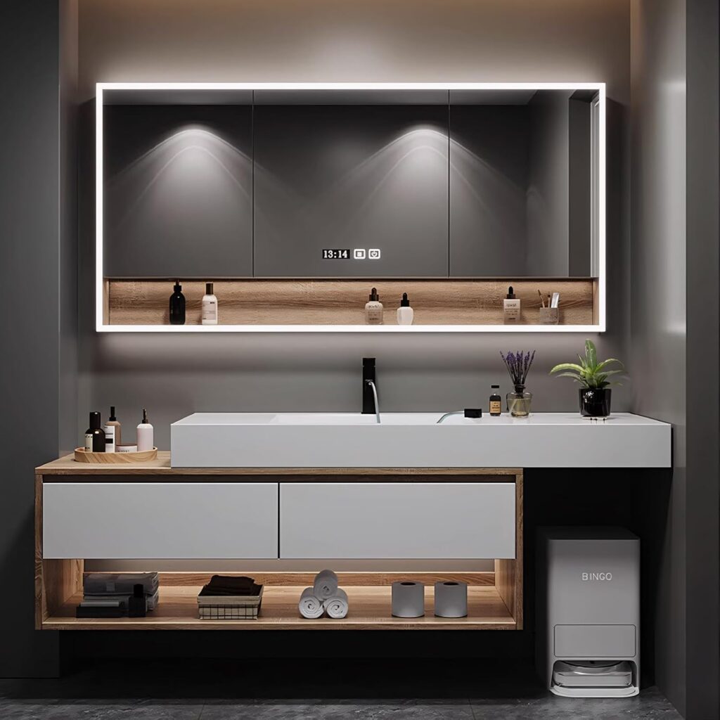 Kadaligh Fen 44" Floating Bathroom Vanity - Light Wood Gray Matte