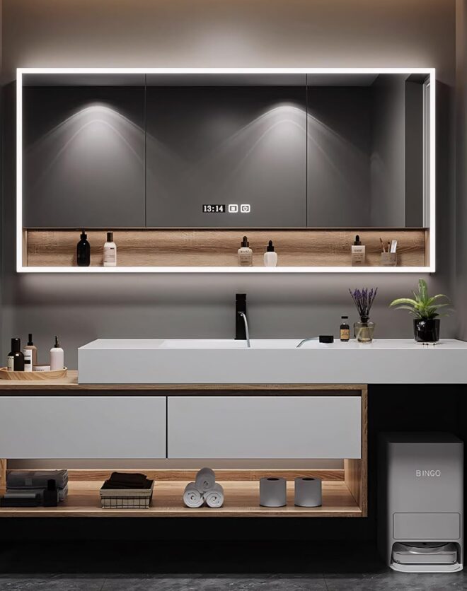 Kadaligh Fen 44" Floating Bathroom Vanity - Light Wood Gray Matte