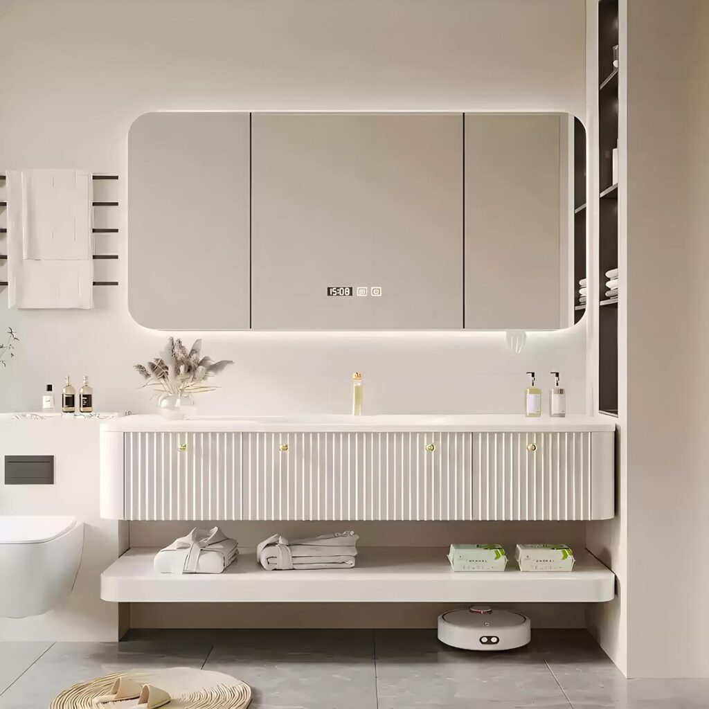 Kadaligh Vik 44" Floating Bathroom Vanity - White Fluted