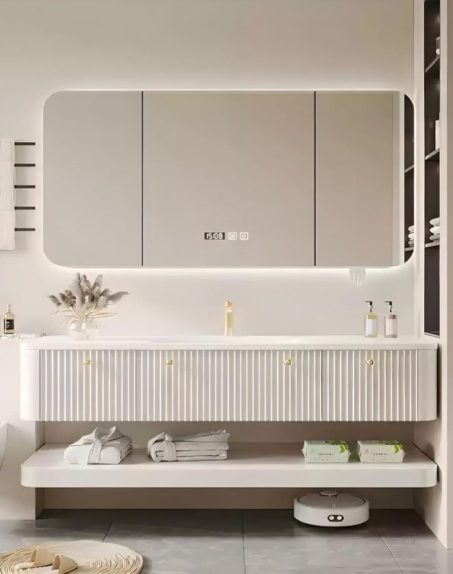 Kadaligh Vik 44" Floating Bathroom Vanity - White Fluted