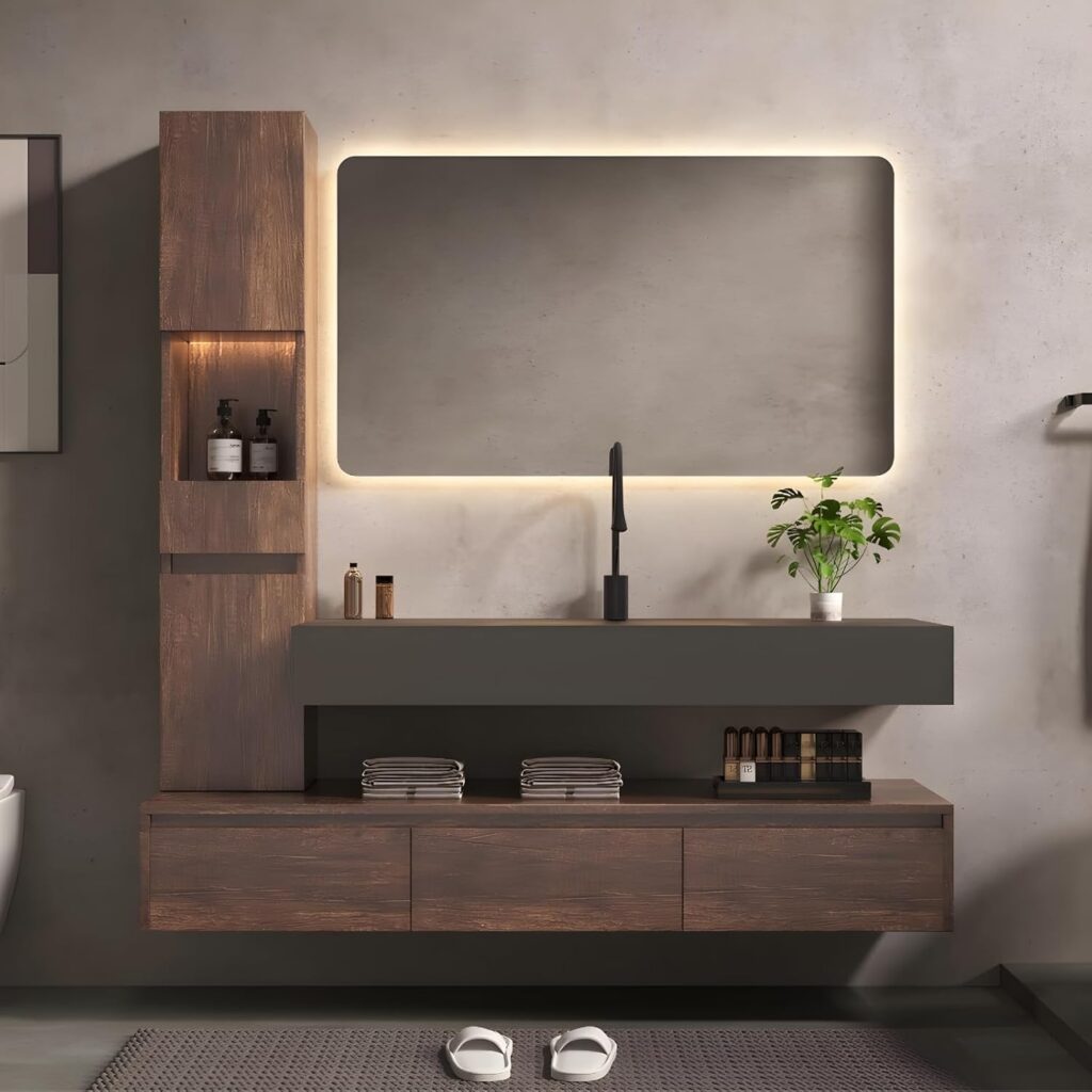 Kadaligh Loam 52" Floating Bathroom Vanity - Walnut Wood Finish