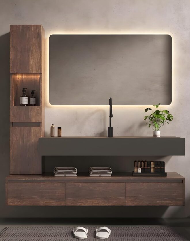 Kadaligh Loam 52" Floating Bathroom Vanity - Walnut Wood Finish