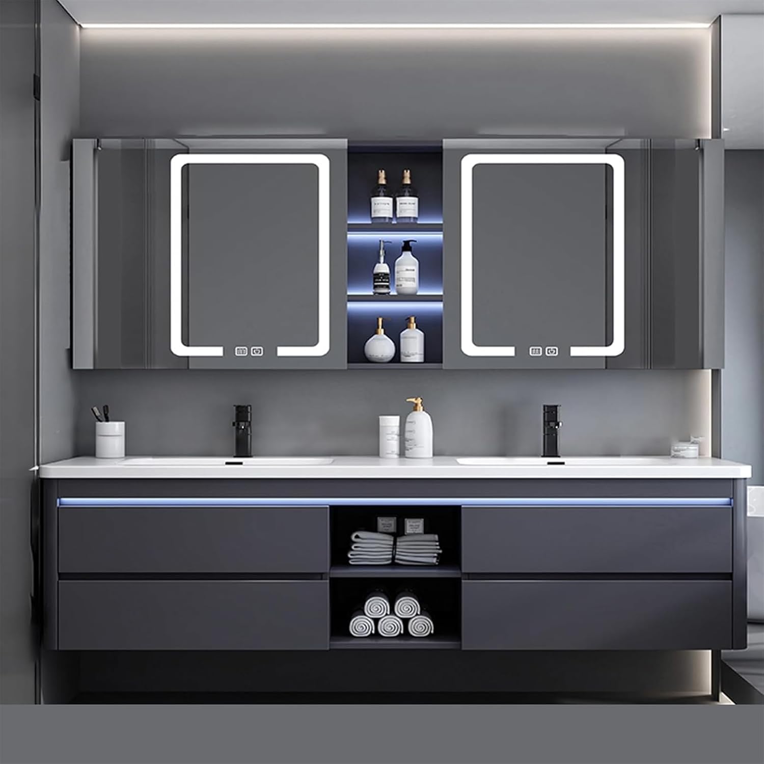 Kadaligh Nord 56" Floating Bathroom Vanity - Dark Gray Matte