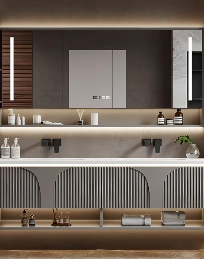 Kadaligh Hygge 64" Floating Bathroom Vanity - Gray Fluted