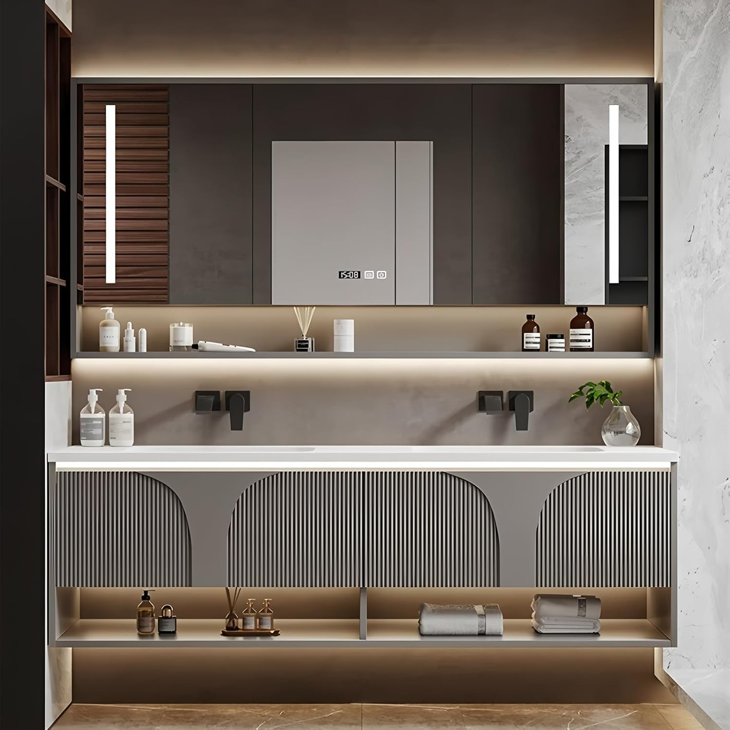 Kadaligh Hygge 64" Floating Bathroom Vanity - Gray Fluted