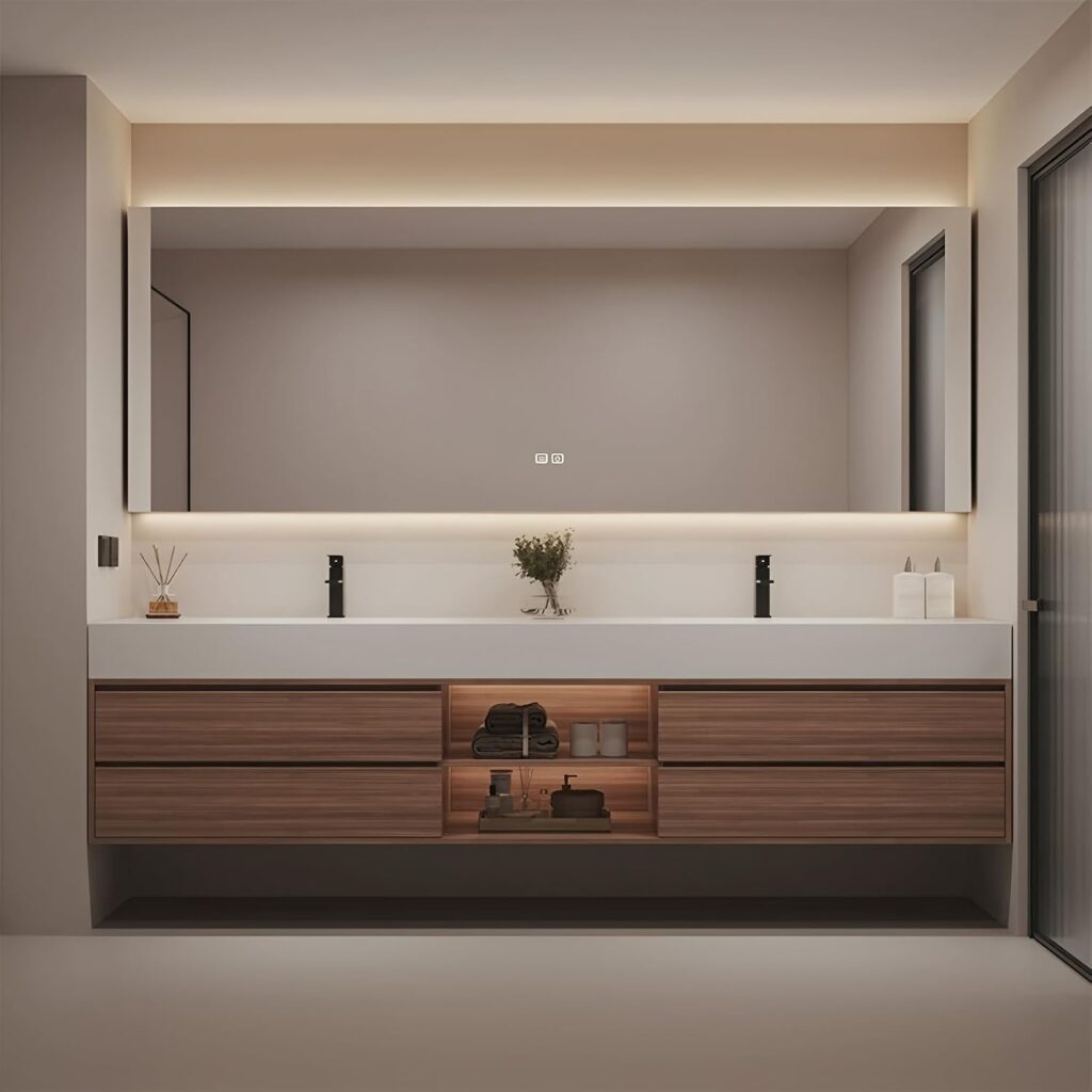 Kadaligh Fen 72" Floating Bathroom Vanity - Walnut Wood Finish