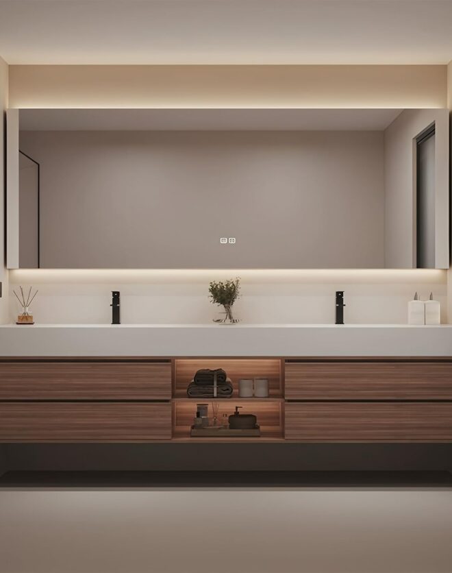 Kadaligh Fen 72" Floating Bathroom Vanity - Walnut Wood Finish
