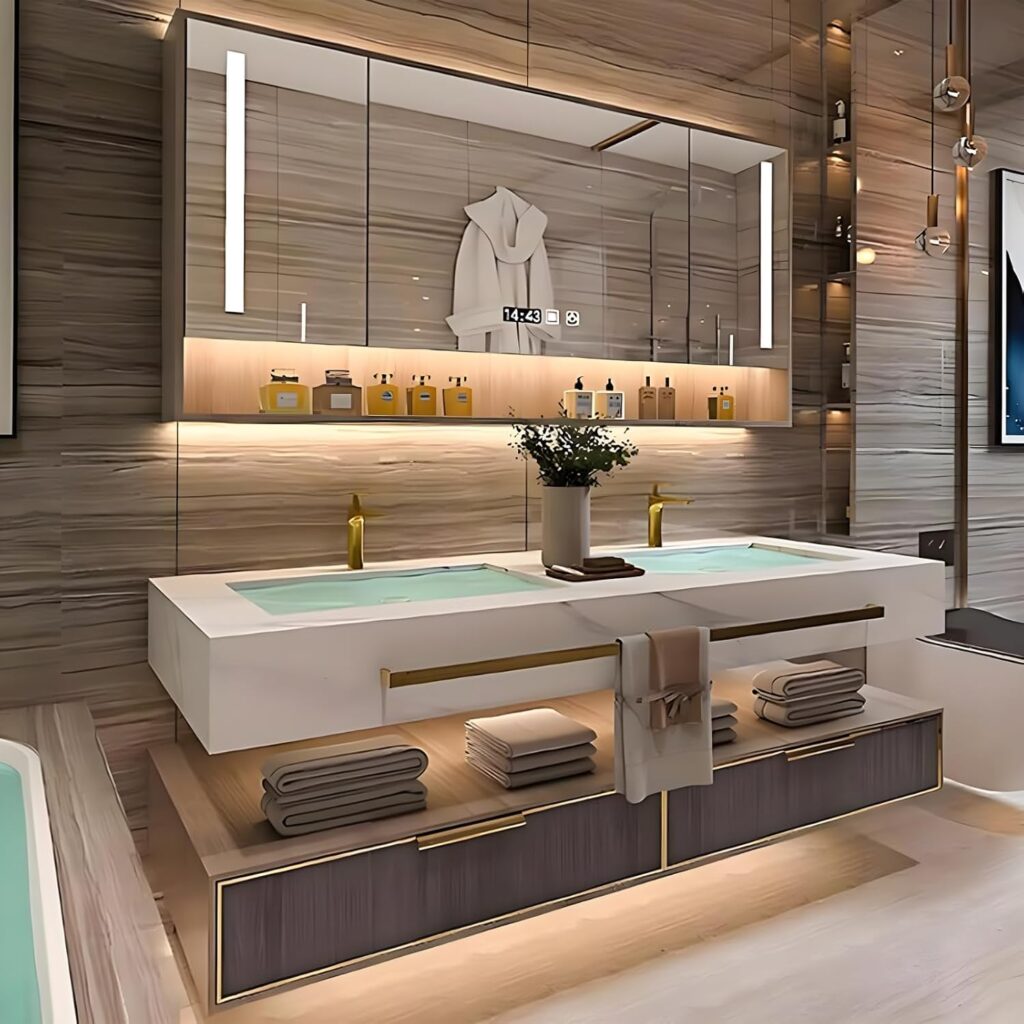Kadaligh Ume 76" Floating Bathroom Vanity - Dark Wood